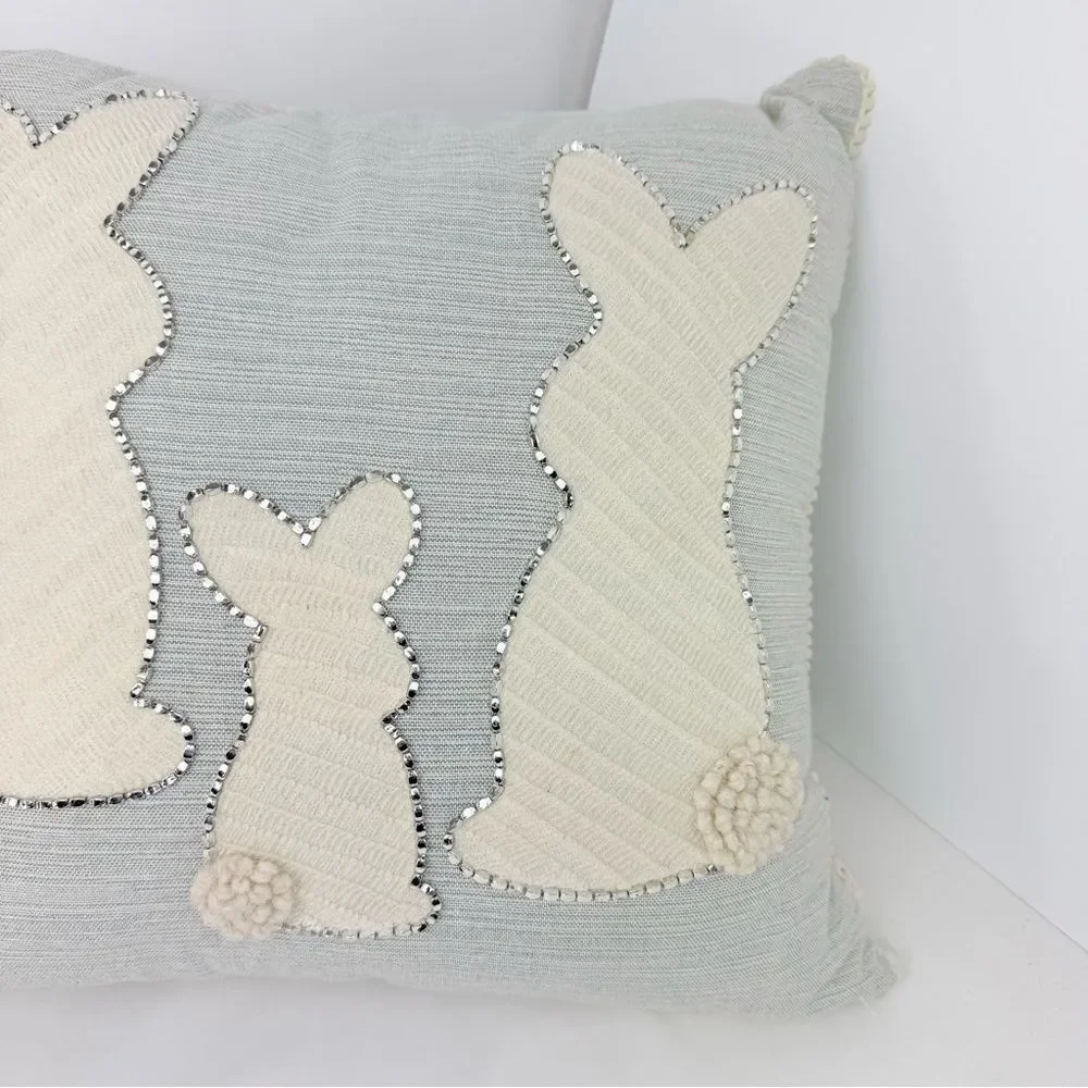 Spring Gatherings Three Bunny Light Blue Textured Seasonal Easter Accent Pillow
